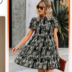 SHEIN LUNE Ditsy Floral Print Ruffle Hem Smock Dress, XL - 12